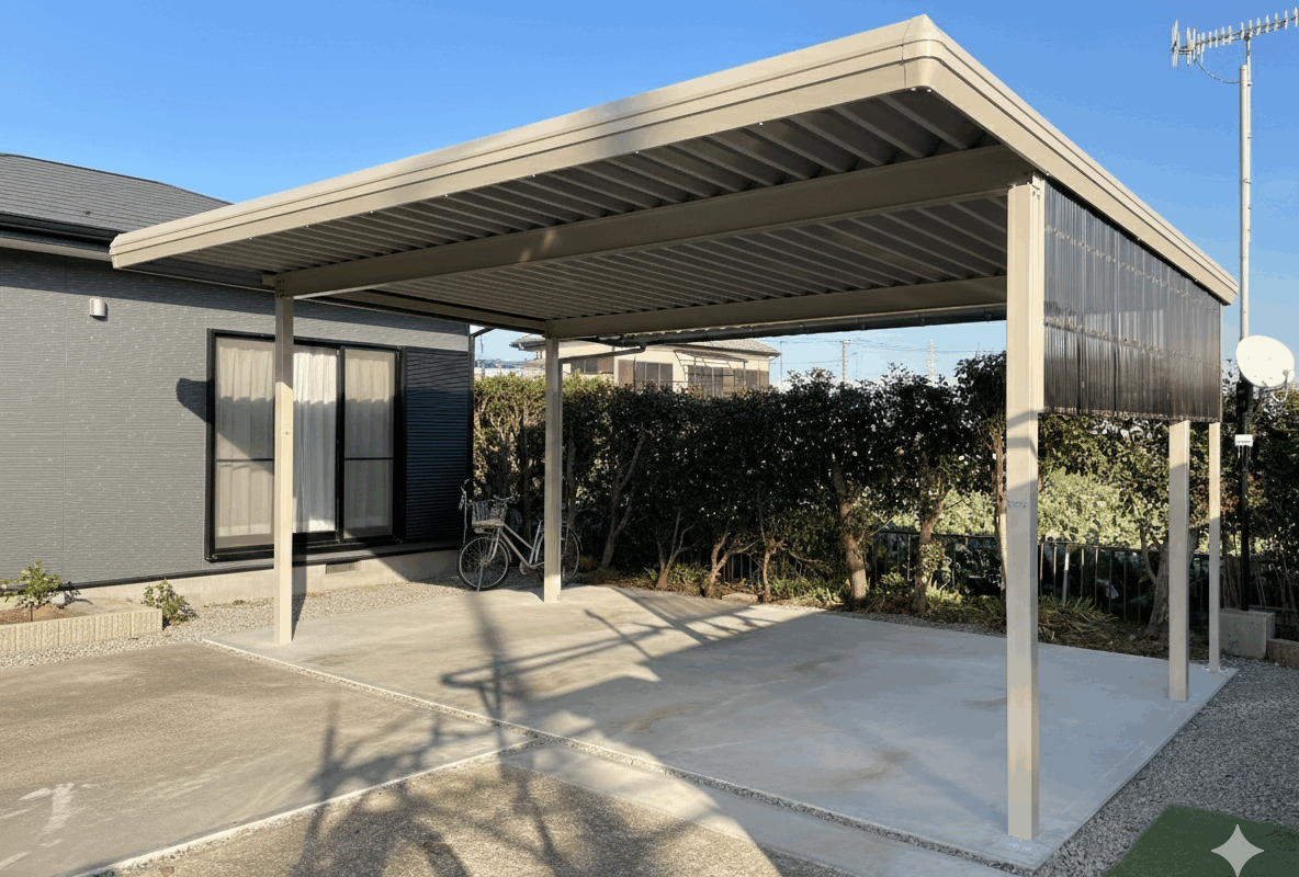 【施工例紹介】高さ（水下）2.6m×間口6.2m｜背の高い車も余裕のカクイチカーポート‼️