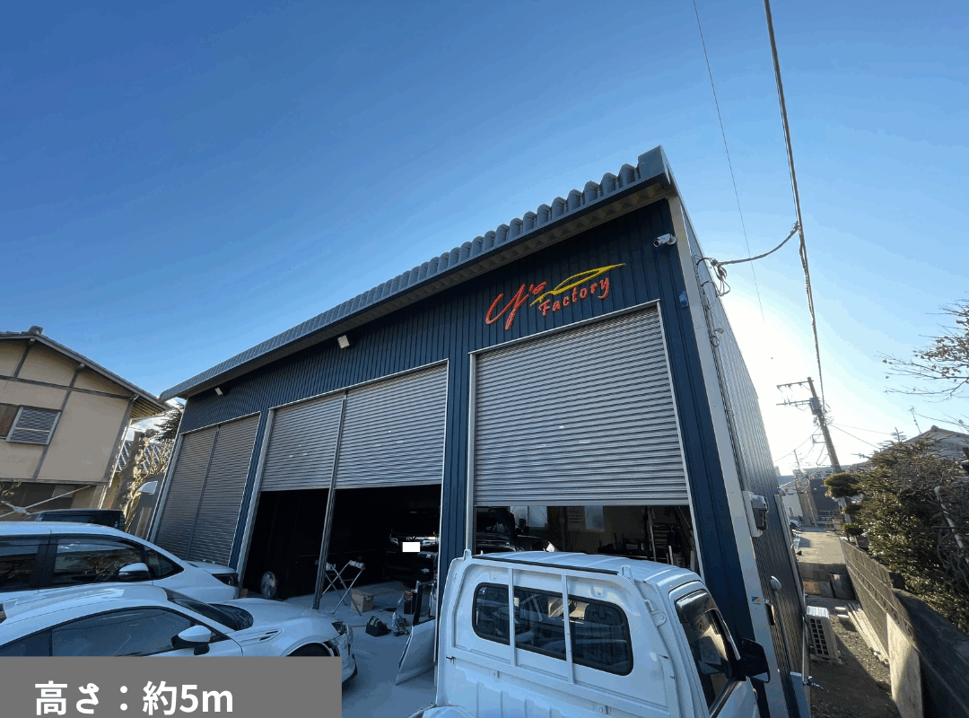 【施工例】自動車整備工場をカクイチガレージで新設‼️高さ5m・幅15mの鉄骨倉庫で“仕事効率が変わる