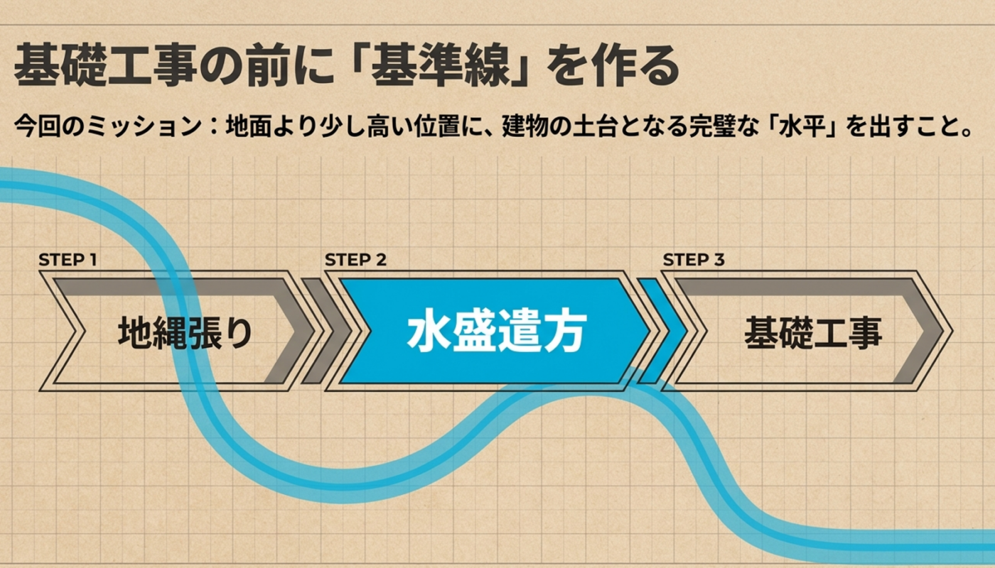 工事工程　水盛遣方　水盛を可視化する