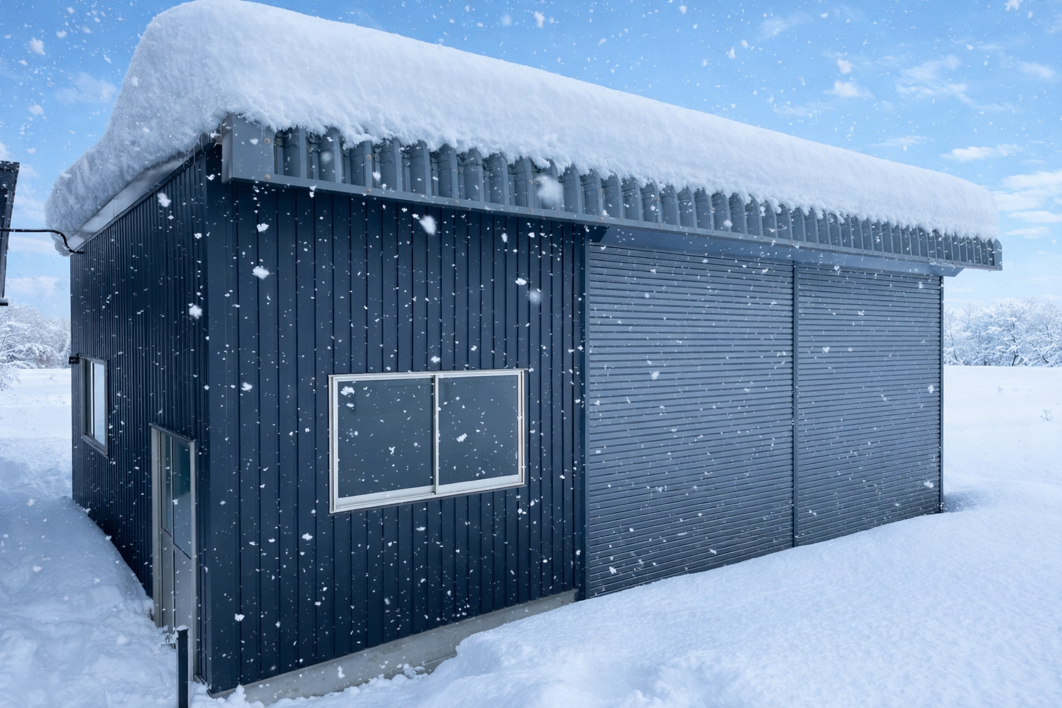 山形の厳しい冬の雪や湿気に耐える積雪仕様を誇るカクイチの頑丈な鉄骨倉庫・ガレージ