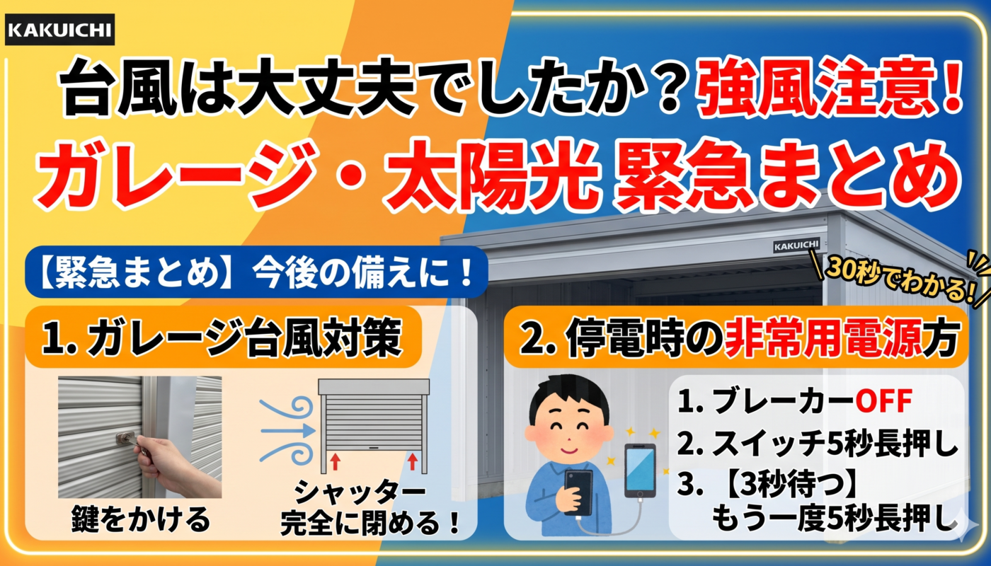【今後の備えに】台風は大丈夫でしたか？強風注意とガレージ・太陽光の緊急まとめ！