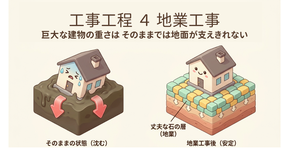 工事工程 ４ 地業工事　なぜスニーカーは歩きやすいの？建物も同じです