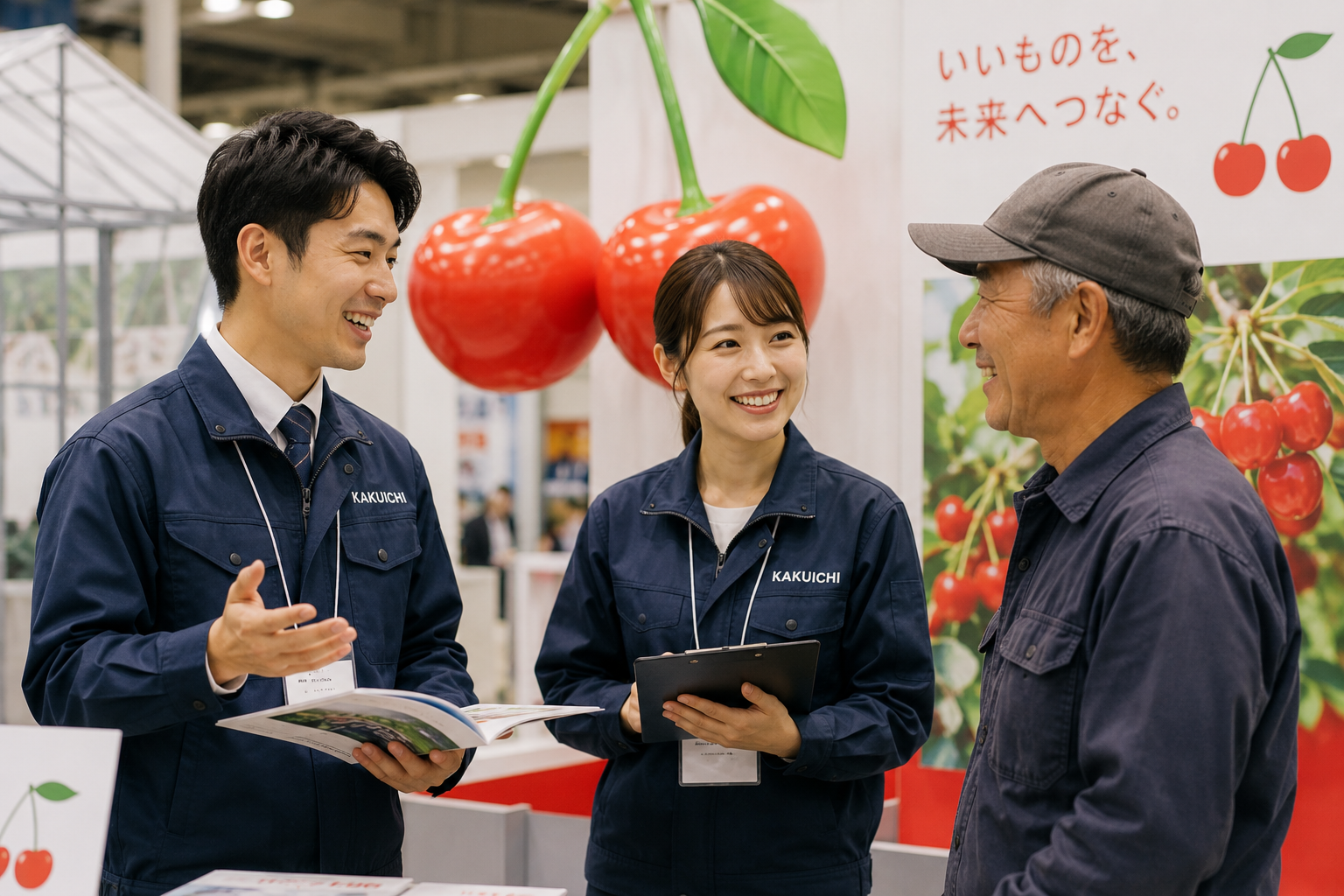 東根市農業協同組合様主催の展示会に参加し地域の皆様や農家様へ頑丈な倉庫を紹介しているイメージ