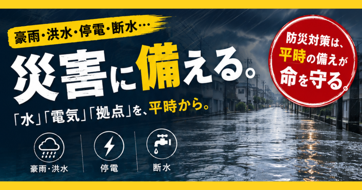 【豪雨・水害・停電対策】平時の備えが命を守る！カクイチ防災チラシ解説