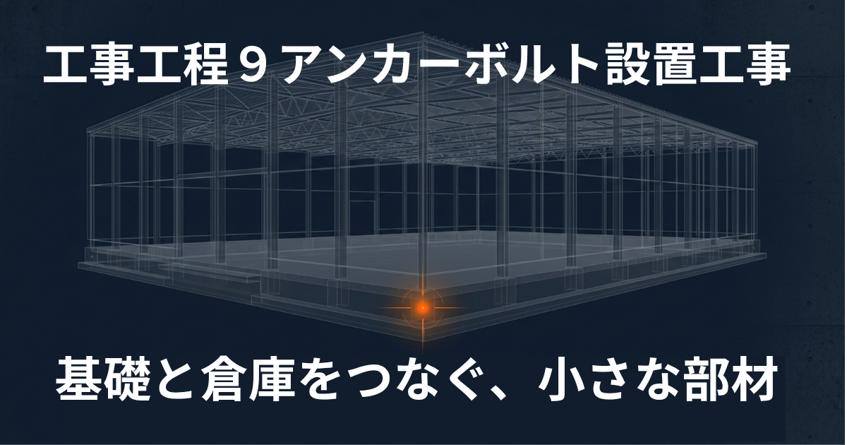 工事工程 ９ アンカーボルト設置工事　基礎と倉庫をつなぐ、小さくて大切な部材